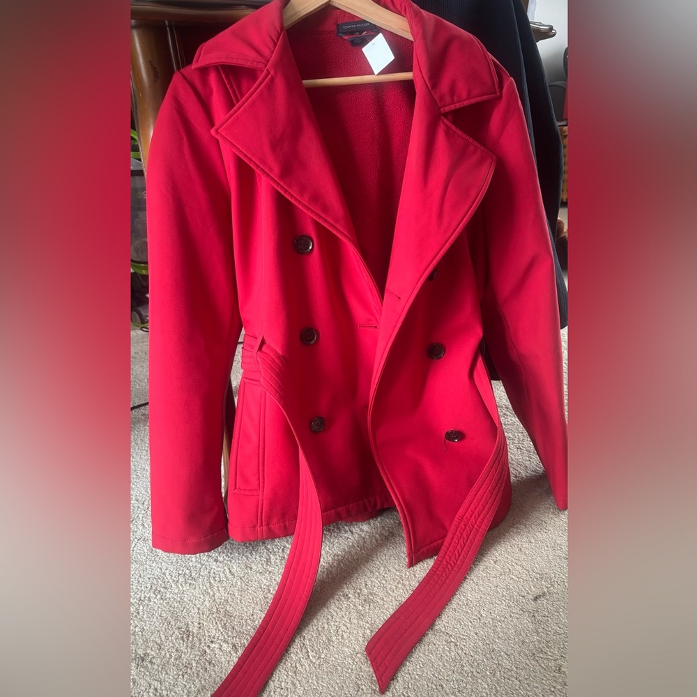 Tommy Hilfiger Bold Red Pea Coat for Women